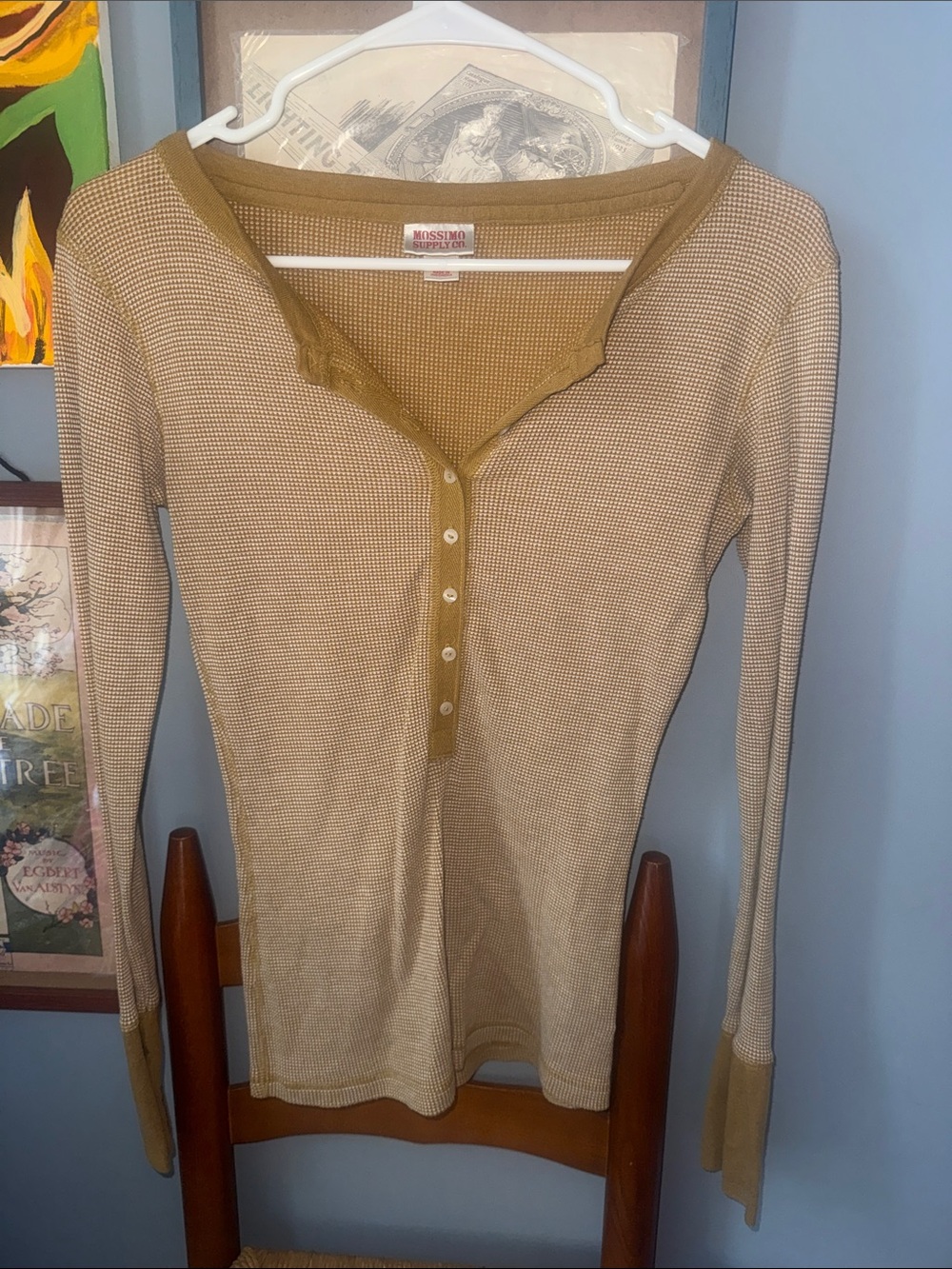 Mossimo Supply Co. Two-Tone Olive and Beige Waffle Henley Long Sleeve